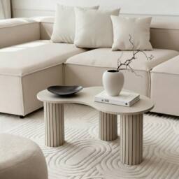 OHS Madison Ribbed Irregular Coffee Table Engineered Wood Living Room in Natural