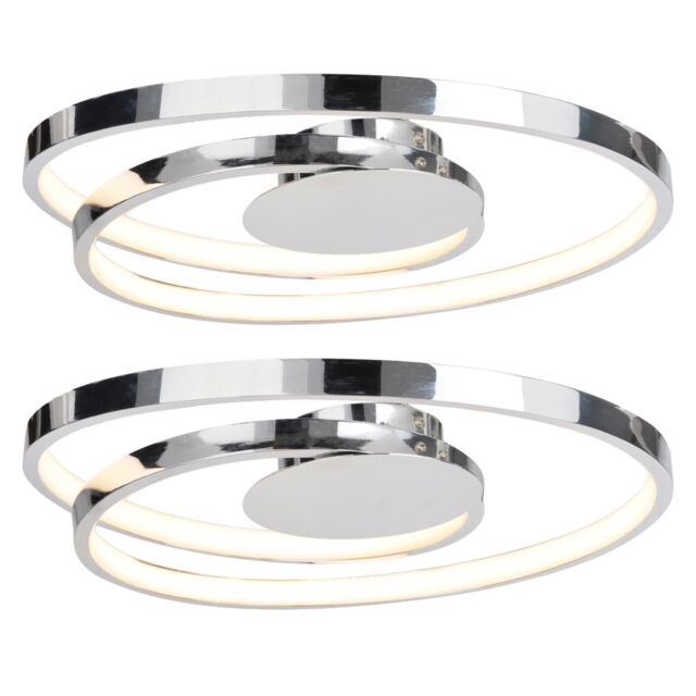 First Choice Lighting Set of 2 Polished Chrome LED Swirl Flush Fittings in Silver - image 1