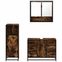 Berkfield Home Durable 3 Piece Bathroom Furniture Set Smoked Oak Engineered Wood in Brown - thumbnail 5