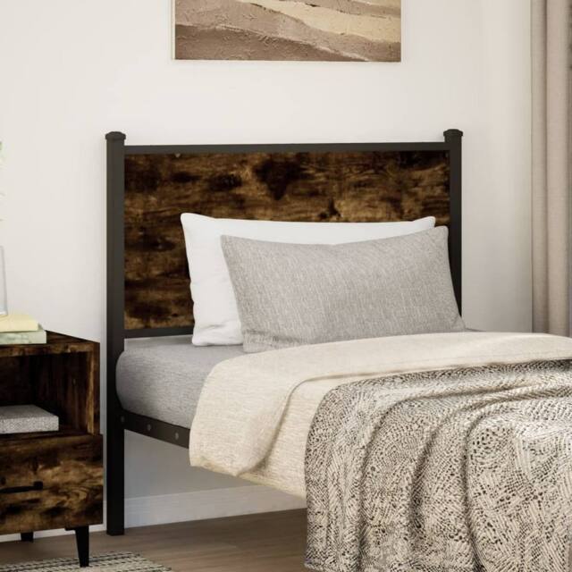 Berkfield Home Headboard Smoked Oak 90 cm Engineered Wood & Steel in Brown - image 1
