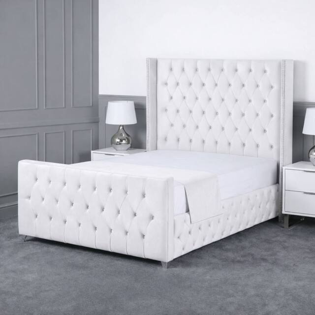 Living Comfort Bedz Executive Luxe Plush Upholstered Bed Slatted Base - 48Inch Headboard in White - Size: Small Double - image 1