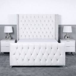 Living Comfort Bedz Executive Luxe Plush Upholstered Bed Slatted Base - 48Inch Headboard in White - Size: Small Double - thumbnail 2