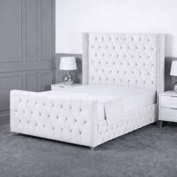 Living Comfort Bedz Executive Luxe Plush Upholstered Bed Slatted Base - 48Inch Headboard in White - Size: Small Double - thumbnail 1