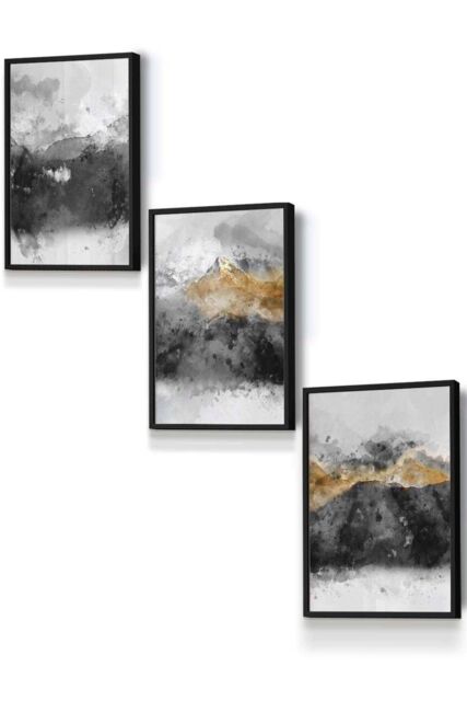ARTZE Abstract Grey & Yellow Mountains Framed Wall Art - Small in Black - Size: W33 cm x H45 cm x D20mm - image 1