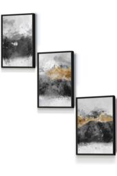 ARTZE Abstract Grey & Yellow Mountains Framed Wall Art - Small in Black - Size: W33 cm x H45 cm x D20mm