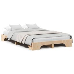 Berkfield Home Bed Frame Natural Solid Pine wood 135 x 190 cm Bed Frame in Brown - thumbnail 4