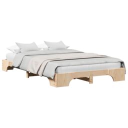 Berkfield Home Bed Frame Natural Solid Pine wood 135 x 190 cm Bed Frame in Brown - thumbnail 3