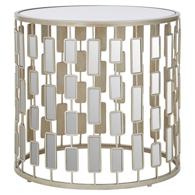 Orsina Champagne Silver Finished Small Side Table, Mirrored Glass Topped Round Table, Decorative Table, Coffee Table - image 1