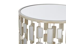 Orsina Champagne Silver Finished Small Side Table, Mirrored Glass Topped Round Table, Decorative Table, Coffee Table - thumbnail 4