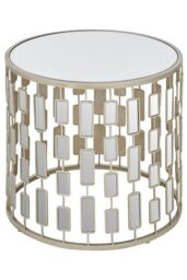 Orsina Champagne Silver Finished Small Side Table, Mirrored Glass Topped Round Table, Decorative Table, Coffee Table - thumbnail 2