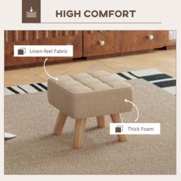 HOMCOM Modern Footstool, Fabric Foot Rest with Rubber Wood Legs in Brown - thumbnail 6