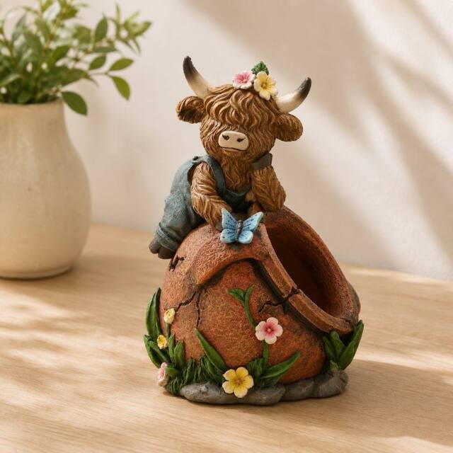 Country Living Highland Cow Spring Planter in Brown - image 1