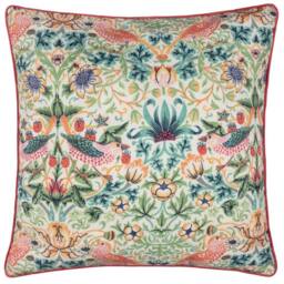 Morris & Co Strawberry Thief Piped Outdoor Cushion in Coral - Size: 50 cm x 50 cm - thumbnail 2