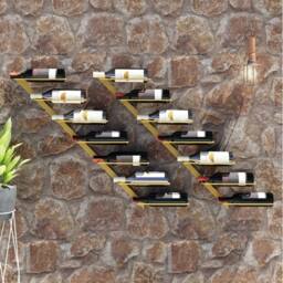 Berkfield Home Wall-mounted Wine Rack for 7 Bottles 2 pcs Gold Metal - thumbnail 2
