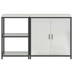 Berkfield Home with Shelf with Storage with Door Adjustable 2 pcs Galvanised steel in Silver - thumbnail 8