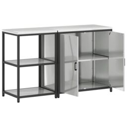 Berkfield Home with Shelf with Storage with Door Adjustable 2 pcs Galvanised steel in Silver - thumbnail 7
