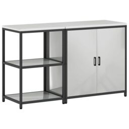 Berkfield Home with Shelf with Storage with Door Adjustable 2 pcs Galvanised steel in Silver - thumbnail 2