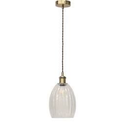 First Choice Lighting Set of 2 Birch - Clear Fluted Glass Antique Brass Retro Pendants - thumbnail 2