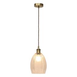 First Choice Lighting Set of 2 Birch - Clear Fluted Glass Antique Brass Retro Pendants - thumbnail 3