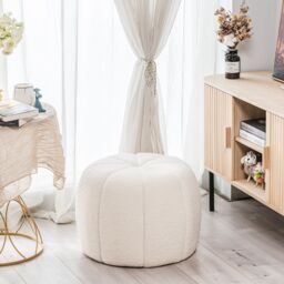 Nordlys Striped Living Room Pouf in White - thumbnail 2
