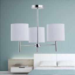 First Choice Lighting Brea - Chrome 3 Light Fitting with White Pleated Shades in Silver - thumbnail 3