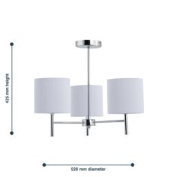 First Choice Lighting Brea - Chrome 3 Light Fitting with White Pleated Shades in Silver - thumbnail 5