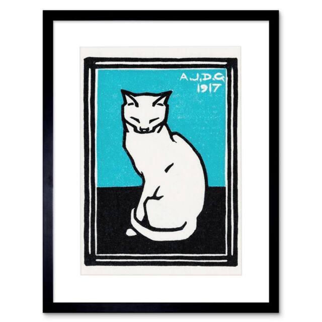 "Wee Blue Coo Sitting Cat Julie de Graag Vintage 1917 12x16"" Framed Wall Art Print in Blue - Size: W12"" x H16""" - image 1