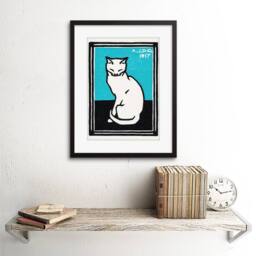 "Wee Blue Coo Sitting Cat Julie de Graag Vintage 1917 12x16"" Framed Wall Art Print in Blue - Size: W12"" x H16""" - thumbnail 2