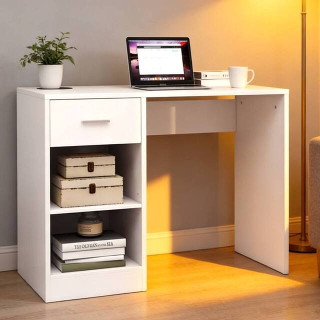 FORGEVIO 100cm Computer Desk Study Writing Table PC Laptop Desk in White - image 1