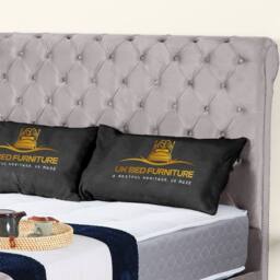 "UK Bed Furniture Chesterfield Sleigh Upholstered Bed with 48"" Headboard - Slatted Base in Silver - Size: Small Double" - thumbnail 2