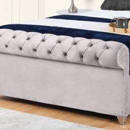 "UK Bed Furniture Chesterfield Sleigh Upholstered Bed with 48"" Headboard - Slatted Base in Silver - Size: Small Double" - thumbnail 3