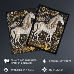 "Artery8 Patterned Horse Woodland Forest Rustic Folk Art Framed Art Print in Dark Grey - Size: W12"" x H16""" - thumbnail 2