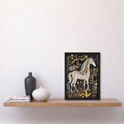 "Artery8 Patterned Horse Woodland Forest Rustic Folk Art Framed Art Print in Dark Grey - Size: W12"" x H16""" - thumbnail 4