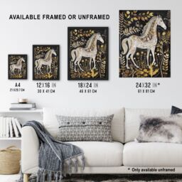 "Artery8 Patterned Horse Woodland Forest Rustic Folk Art Framed Art Print in Dark Grey - Size: W12"" x H16""" - thumbnail 3