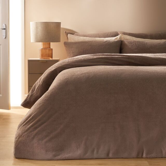OHS Thermal Soft Teddy Fleece Duvet Cover Bedding Set in Light Brown - Size: Double - image 1