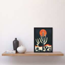 Artery8 Wall Art Print Saguaro Cactus Orange Grey Sun Desert Landscape Art Framed Poster in Black - Size: A4 - thumbnail 4