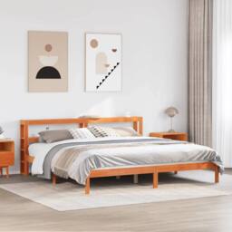 Berkfield Home Bed Frame with Headboard without Mattress Wax Brown 200x200 cm - thumbnail 2