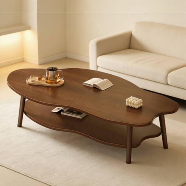 FORGEVIO 2 Layer Coffee Table Cloud Tea Table Modern Living Room in Brown - image 1