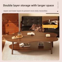FORGEVIO 2 Layer Coffee Table Cloud Tea Table Modern Living Room in Brown - thumbnail 4