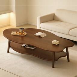 FORGEVIO 2 Layer Coffee Table Cloud Tea Table Modern Living Room in Brown - thumbnail 1
