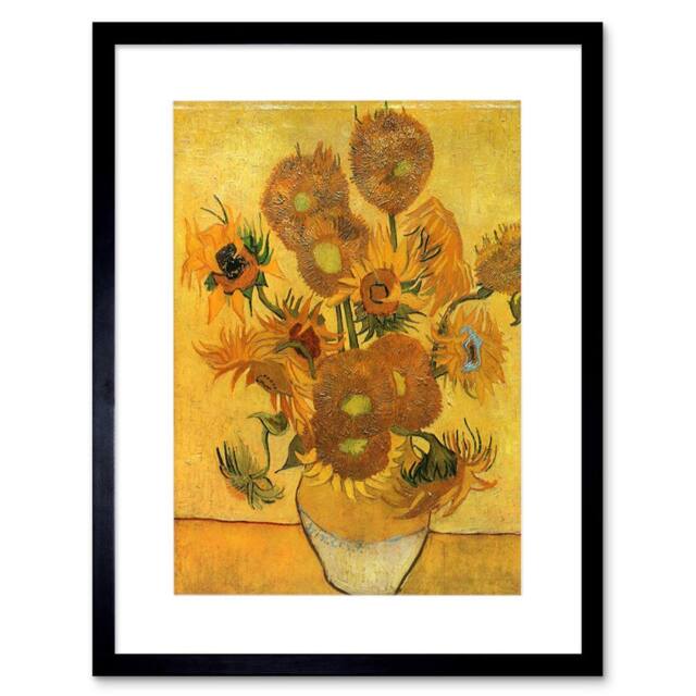 "Artery8 Painting Van Gogh Still Life Vase Fifteen Sunflowers Framed Art Print in Yellow - Size: W12"" x H16""" - image 1