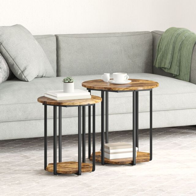 Berkfield Home Side Table 2 pcs Smoked Oak Engineered Wood & Metal in Brown - image 1