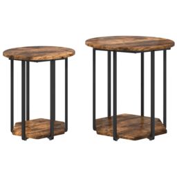 Berkfield Home Side Table 2 pcs Smoked Oak Engineered Wood & Metal in Brown - thumbnail 2