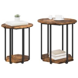 Berkfield Home Side Table 2 pcs Smoked Oak Engineered Wood & Metal in Brown - thumbnail 3