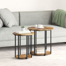 Berkfield Home Side Table 2 pcs Smoked Oak Engineered Wood & Metal in Brown