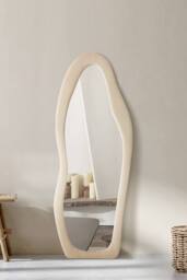 Living and Home Irregular Wavy Full-Length Floor Mirror with Soft Fleece Frame in Khaki - thumbnail 1