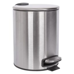 Harbour Housewares Round Bathroom Pedal Bin - 5L Stainless Steel Slim Rubbish Dustbin in Metallic Silver - thumbnail 1