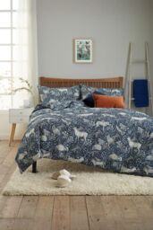 Deyongs Woodland Folk Printed Soft & Breathable Cotton Rich Duvet Cover Set in Navy - Size: Double