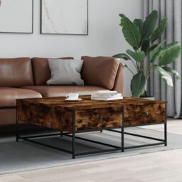 Berkfield Home Coffee Table Smoked Oak 100x99x40 cm Engineered Wood in Brown - Size: 100 x 99 x 40 cm - thumbnail 1