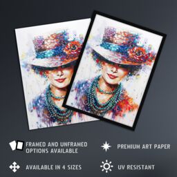 Artery8 Fashionable Lady in Hat Thick Paint Portrait Framed Art Print - Size: A4 - thumbnail 2
